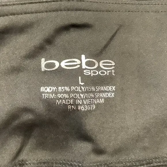 BEBE SPORT HIGH RISE CROP CAPRI ATHLETIC GYM LEGGINGS  PINK BLACK PANTS - L - Picture 5 of 7